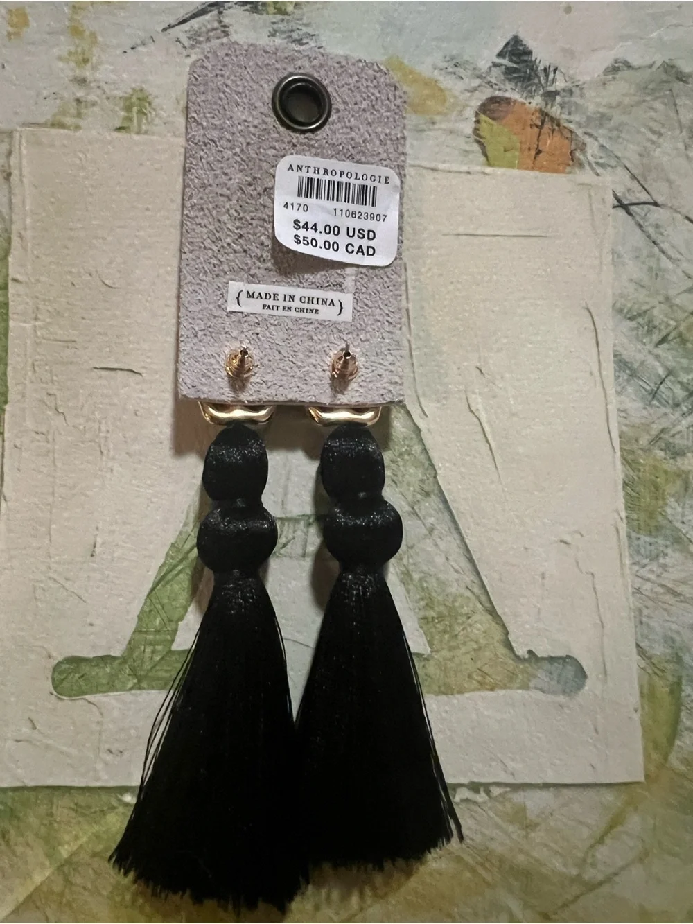 Anthropologie Tassel Drop Earrings - NWT - Black